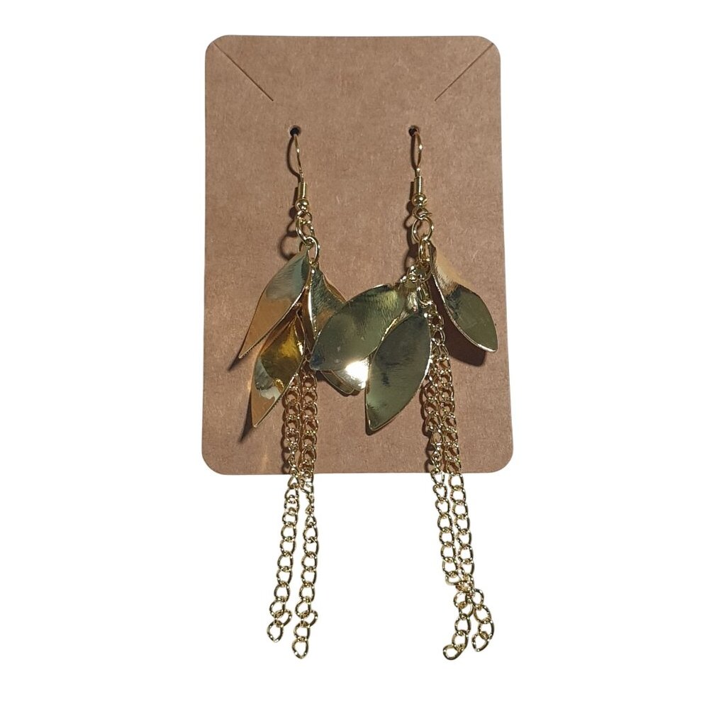 Gold Leaf Dangle Earrings Chain Tassels Lightweight Jewelry Accessory Women Gift
